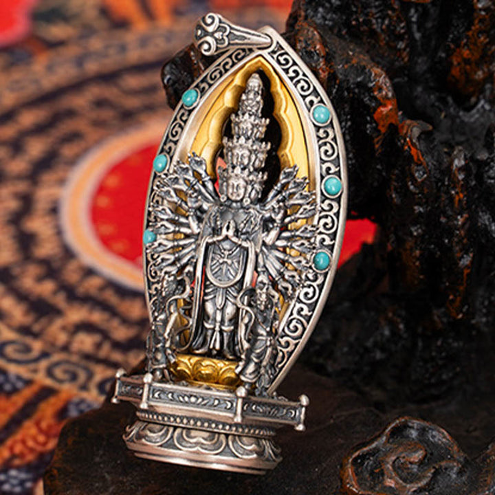 Buddha Stones 925 Sterling Silver Thousand-armed Guanyin Kwan Yin Avalokiteśvara Wealth Necklace Pendant - image 4