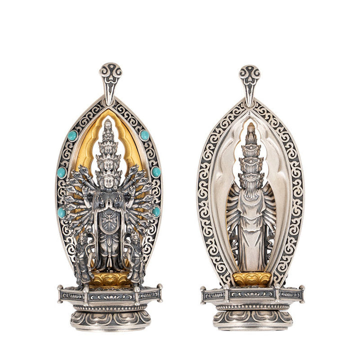 Buddha Stones 925 Sterling Silver Thousand-armed Guanyin Kwan Yin Avalokiteśvara Wealth Necklace Pendant - image 11