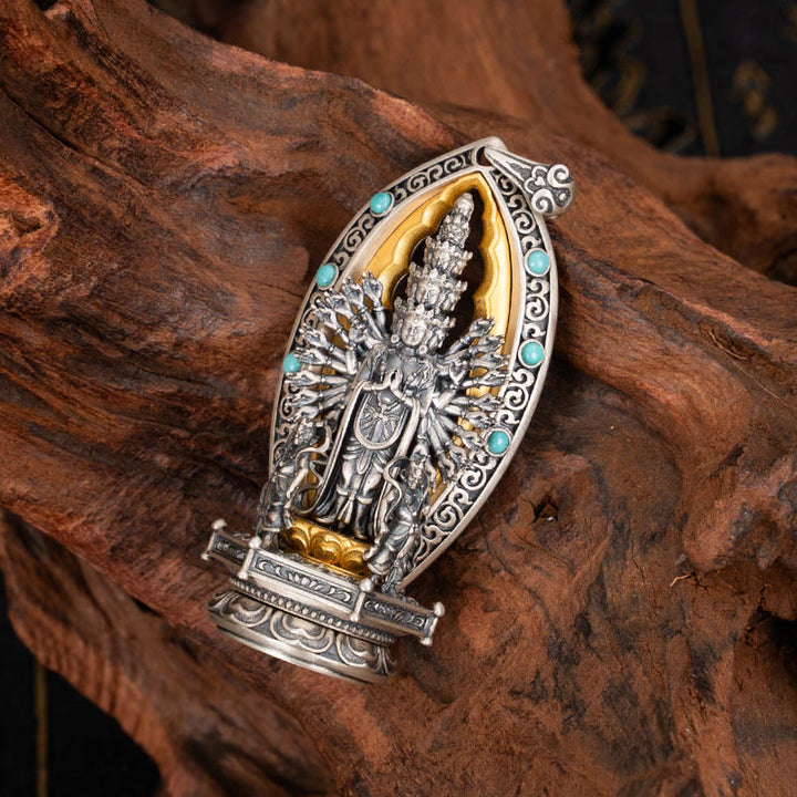 Buddha Stones 925 Sterling Silver Thousand-armed Guanyin Kwan Yin Avalokiteśvara Wealth Necklace Pendant - Avalokiteśvara(Pendant Only) - image 0