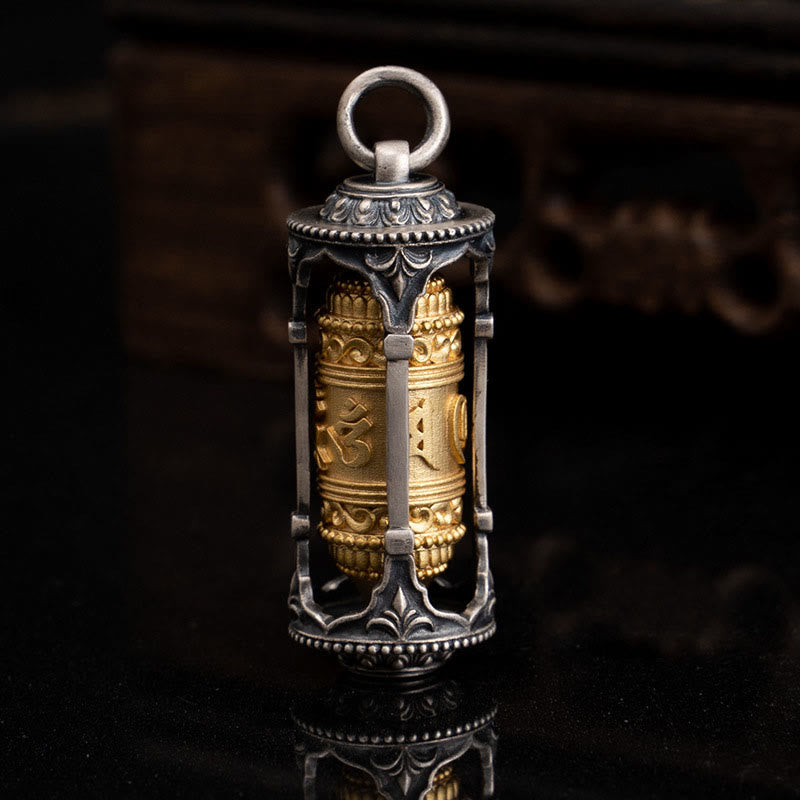 Buddha Stones 925 Sterling Silver Tibetan Prayer Wheel Om Mani Padme Hum Wisdom Necklace Pendant - image 4