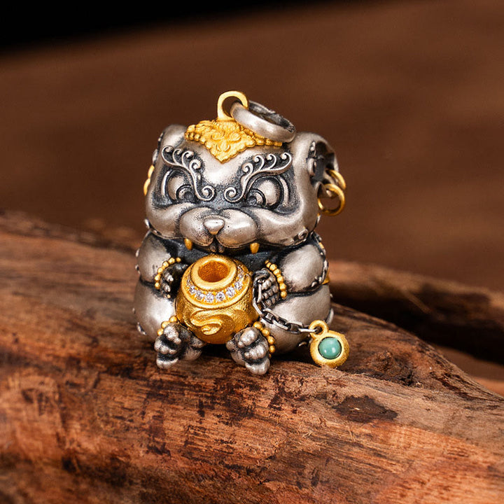 Buddha Stones 925 Sterling Silver Tibetan Treasure-spitting Rat Protection Necklace Pendant - image 1