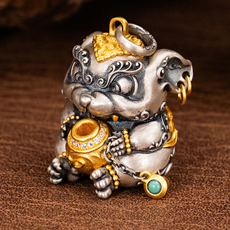 Buddha Stones 925 Sterling Silver Tibetan Treasure-spitting Rat Protection Necklace Pendant