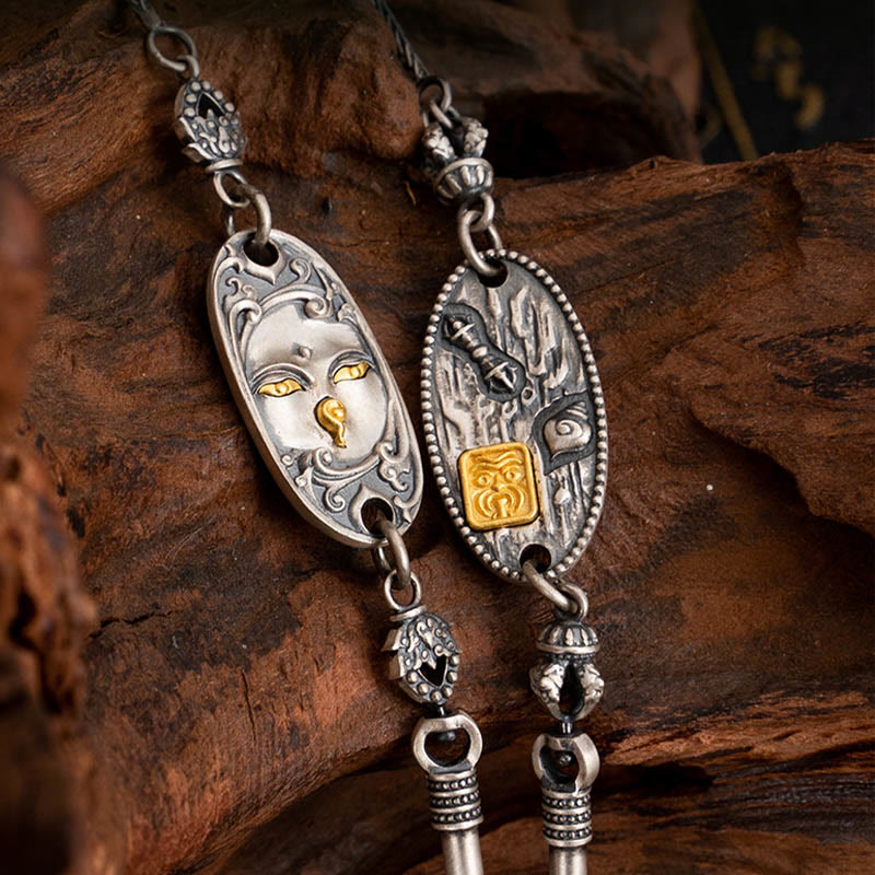 Buddha Stones 925 Sterling Silver Tibetan Zakiram Goddess of Wealth Bodhisattva Tara Om Mani Padme Hum Protection Metal Chain Necklace - image 1