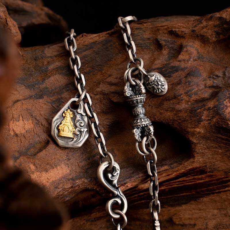 Buddha Stones 925 Sterling Silver Tibetan White Zakiram Goddess of Wealth Vajra Dorje Blessing Metal Chain Necklace - Zakiram 65cm Chain - image 0