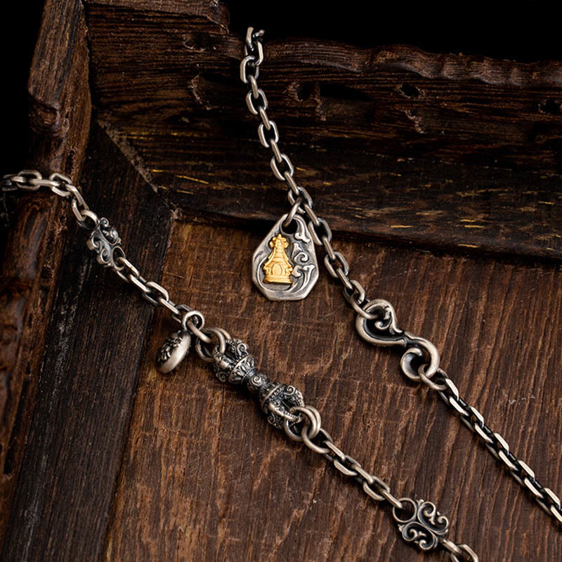 Buddha Stones 925 Sterling Silver Tibetan White Zakiram Goddess of Wealth Vajra Dorje Blessing Metal Chain Necklace - image 7