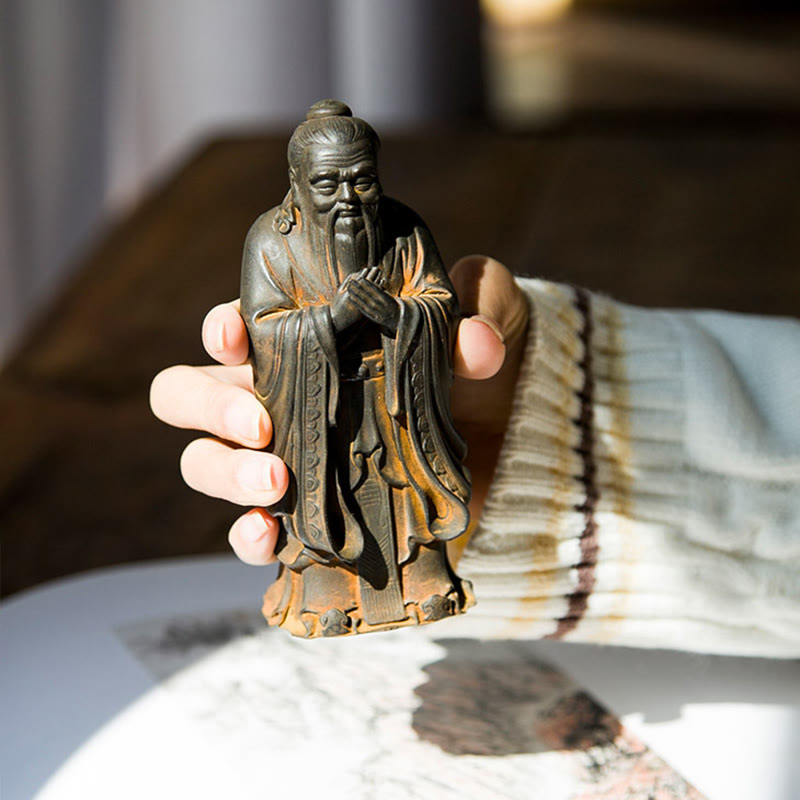 Buddha Stones Handmade Confucius Iron Powder Rust Cast Resin Statue Home Decoration - image 2