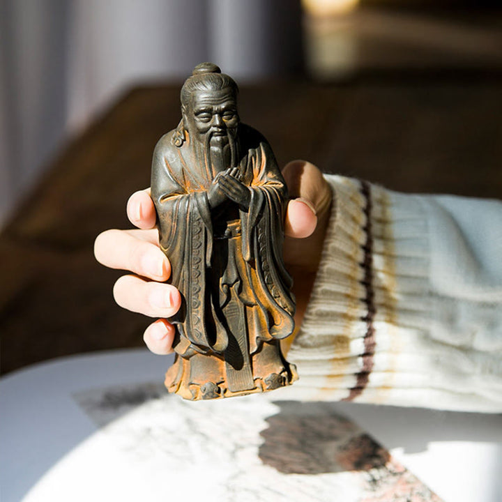 Buddha Stones Handmade Confucius Iron Powder Rust Cast Resin Statue Home Decoration - image 2