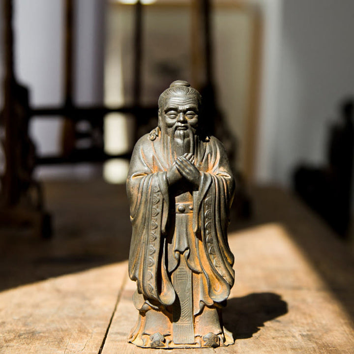 Buddha Stones Handmade Confucius Iron Powder Rust Cast Resin Statue Home Decoration