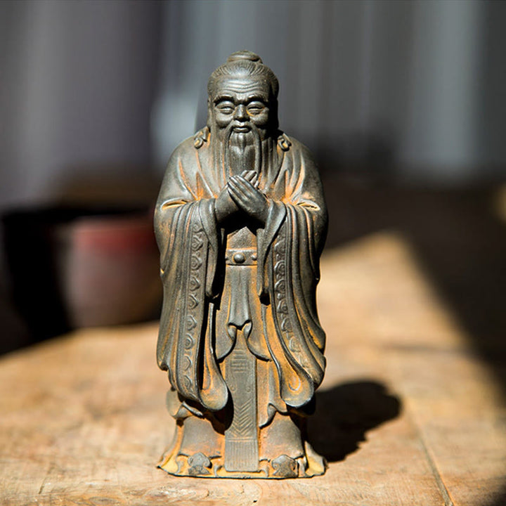 Buddha Stones Handmade Confucius Iron Powder Rust Cast Resin Statue Home Decoration