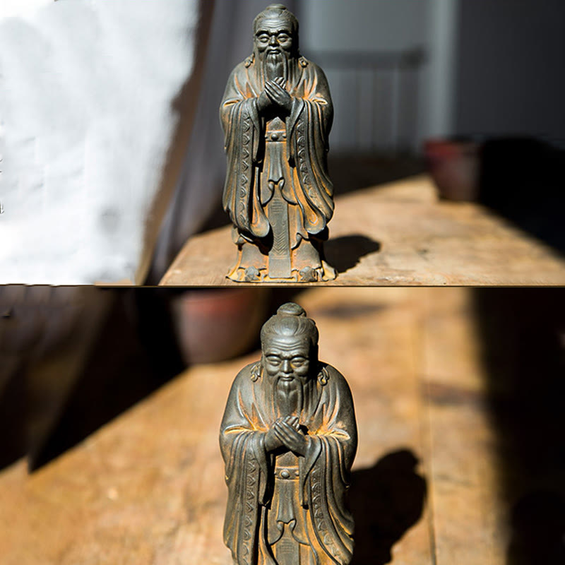 Buddha Stones Handmade Confucius Iron Powder Rust Cast Resin Statue Home Decoration