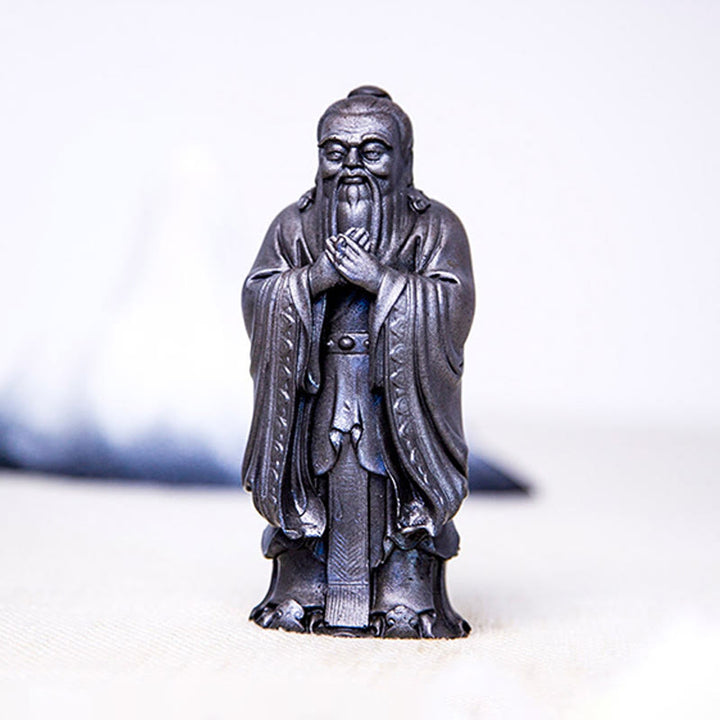 Buddha Stones Handmade Confucius Iron Powder Rust Cast Resin Statue Home Decoration