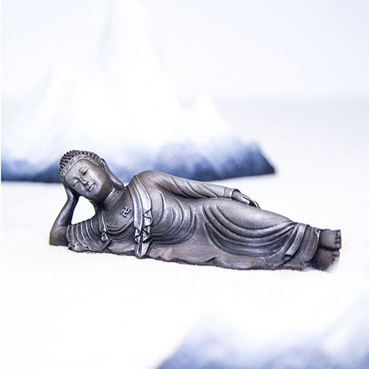 Buddha Stones Reclining Buddha Shakyamuni Iron Powder Rust Cast Resin Statue Home Decoration