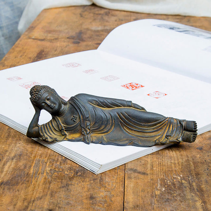 Buddha Stones Reclining Buddha Shakyamuni Iron Powder Rust Cast Resin Statue Home Decoration