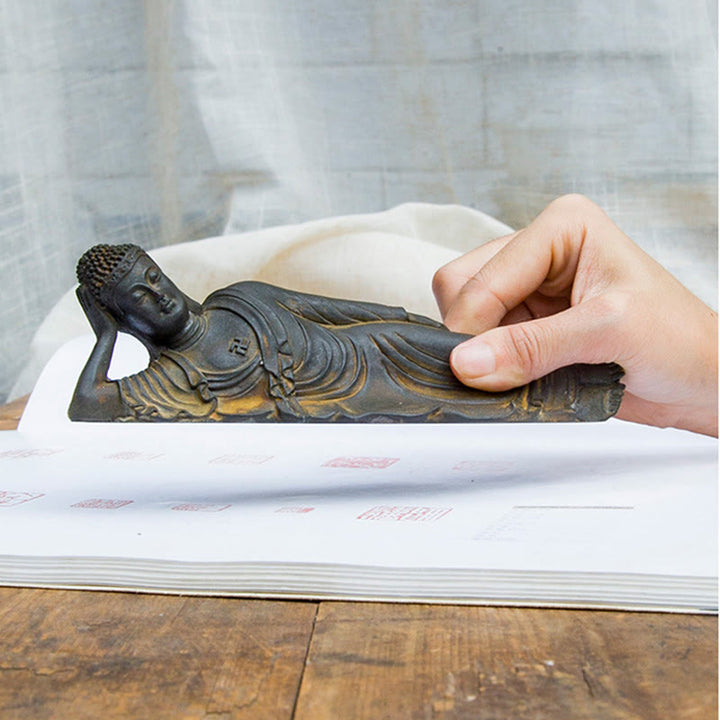 Buddha Stones Reclining Buddha Shakyamuni Iron Powder Rust Cast Resin Statue Home Decoration - image 13