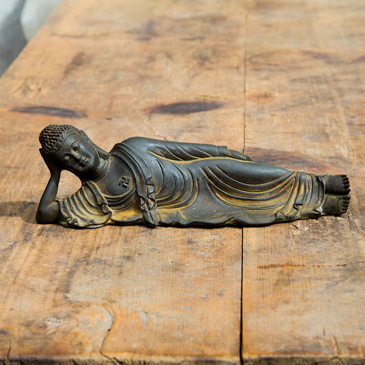 Buddha Stones Reclining Buddha Shakyamuni Iron Powder Rust Cast Resin Statue Home Decoration