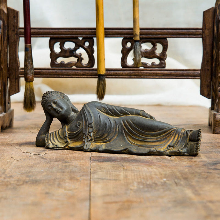 Buddha Stones Reclining Buddha Shakyamuni Iron Powder Rust Cast Resin Statue Home Decoration