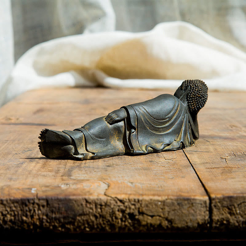 Buddha Stones Reclining Buddha Shakyamuni Iron Powder Rust Cast Resin Statue Home Decoration - image 3