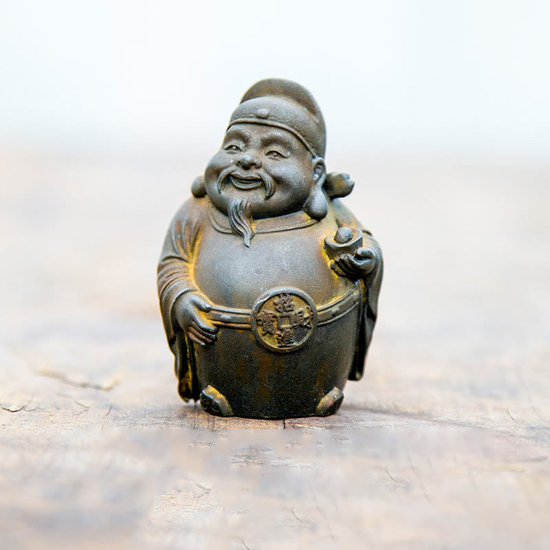 Buddha Stones Handmade Literary Military God of Wealth Iron Powder Rust Cast Resin Statue Home Decoration