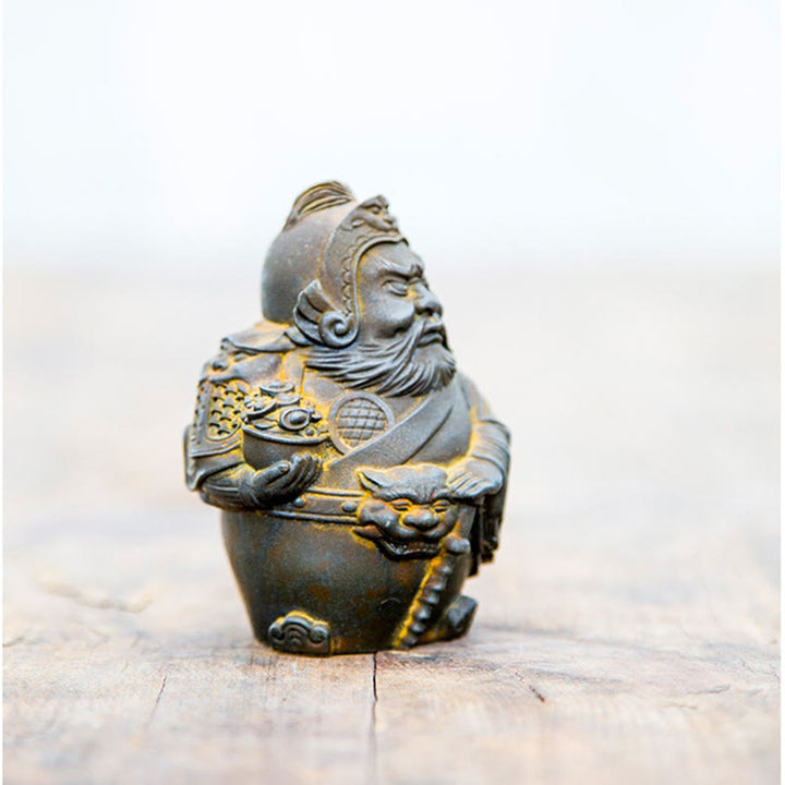 Buddha Stones Handmade Literary Military God of Wealth Iron Powder Rust Cast Resin Statue Home Decoration