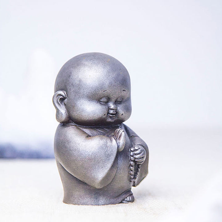 Buddha Stones Handmade Little Monk Iron Powder Rust Cast Resin Statue Home Decoration - image 20