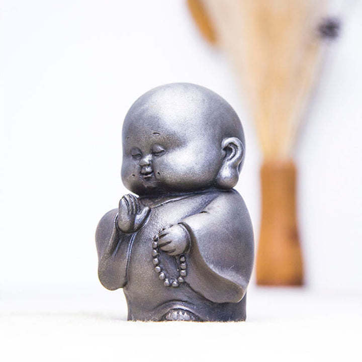 Buddha Stones Handmade Little Monk Iron Powder Rust Cast Resin Statue Home Decoration