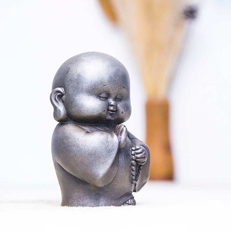 Buddha Stones Handmade Little Monk Iron Powder Rust Cast Resin Statue Home Decoration