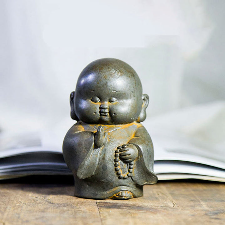 Buddha Stones Handmade Little Monk Iron Powder Rust Cast Resin Statue Home Decoration - image 1