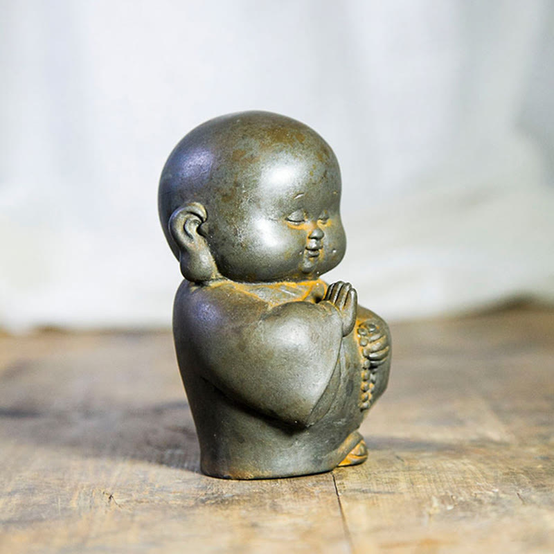 Buddha Stones Handmade Little Monk Iron Powder Rust Cast Resin Statue Home Decoration