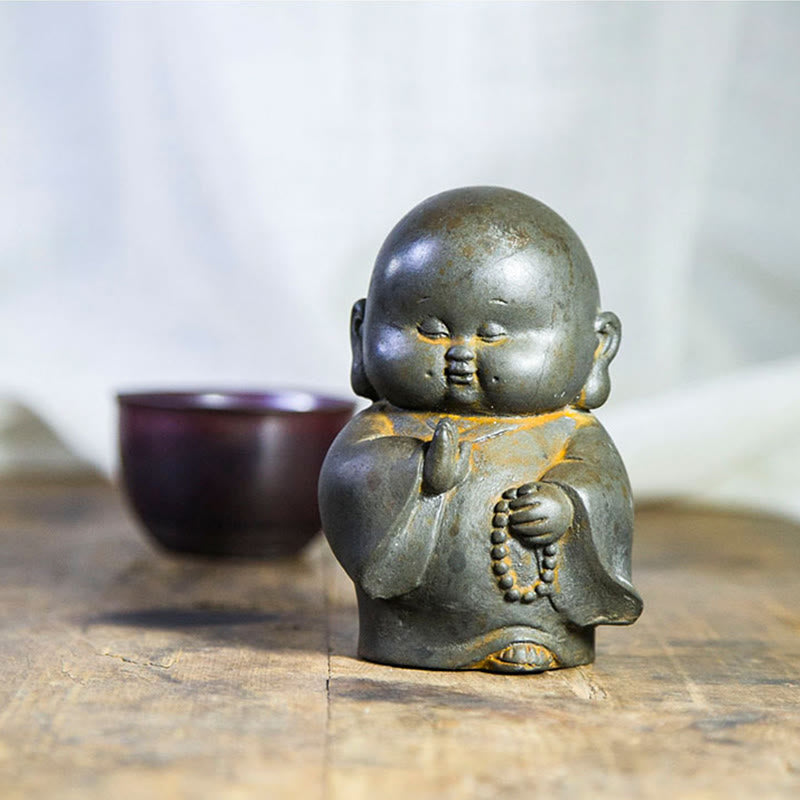 Buddha Stones Handmade Little Monk Iron Powder Rust Cast Resin Statue Home Decoration