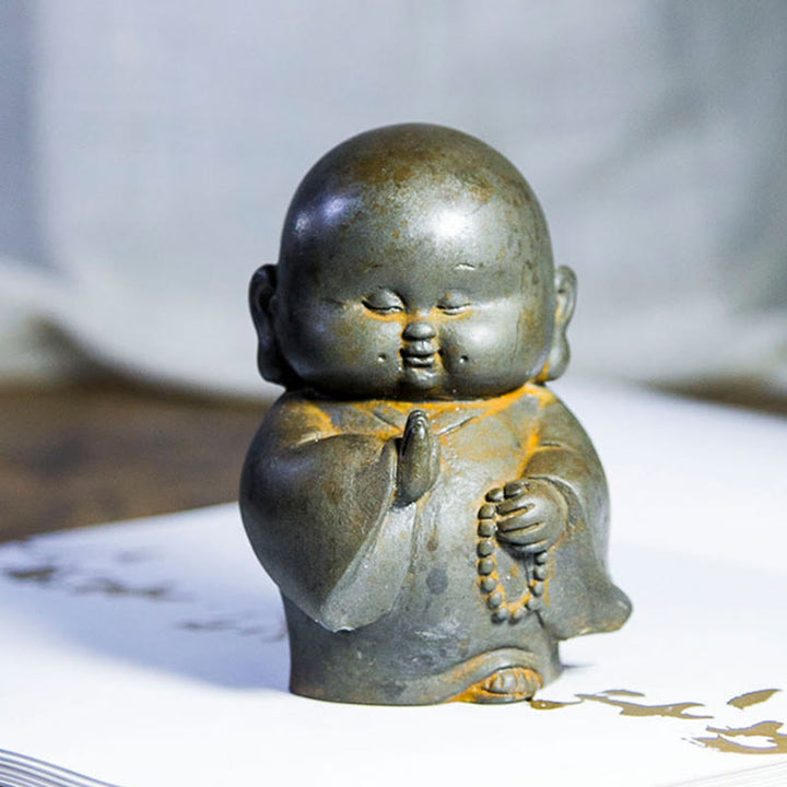 Buddha Stones Handmade Little Monk Iron Powder Rust Cast Resin Statue Home Decoration - image 9