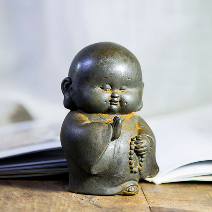 Buddha Stones Handmade Little Monk Iron Powder Rust Cast Resin Statue Home Decoration