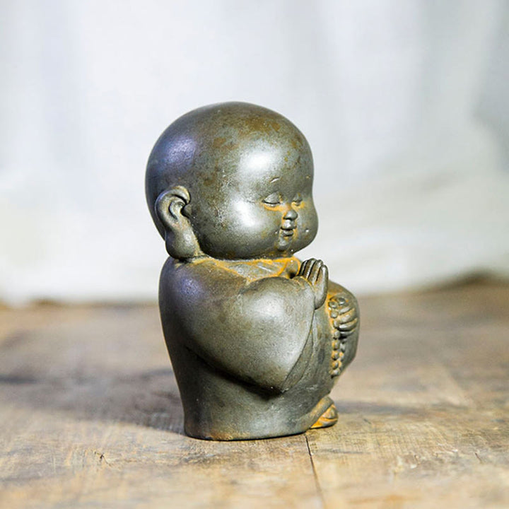 Buddha Stones Handmade Little Monk Iron Powder Rust Cast Resin Statue Home Decoration - image 2