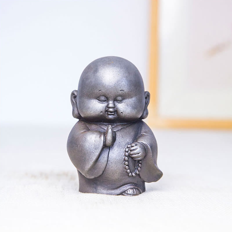 Buddha Stones Handmade Little Monk Iron Powder Rust Cast Resin Statue Home Decoration