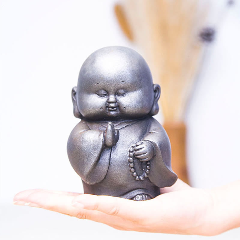 Buddha Stones Handmade Little Monk Iron Powder Rust Cast Resin Statue Home Decoration - image 17