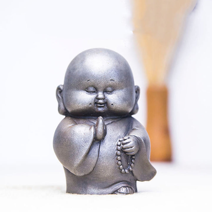 Buddha Stones Handmade Little Monk Iron Powder Rust Cast Resin Statue Home Decoration - image 23