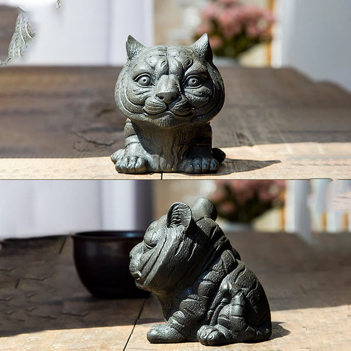 Buddha Stones Handmade Small Lovely Tiger Iron Powder Rust Cast Resin Statue Home Decoration