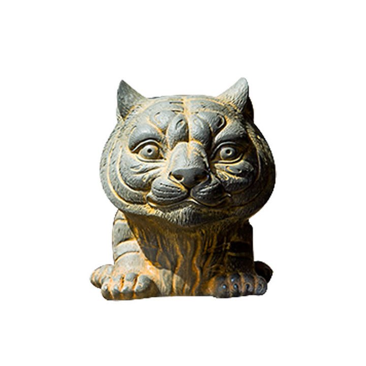 Buddha Stones Handmade Small Lovely Tiger Iron Powder Rust Cast Resin Statue Home Decoration