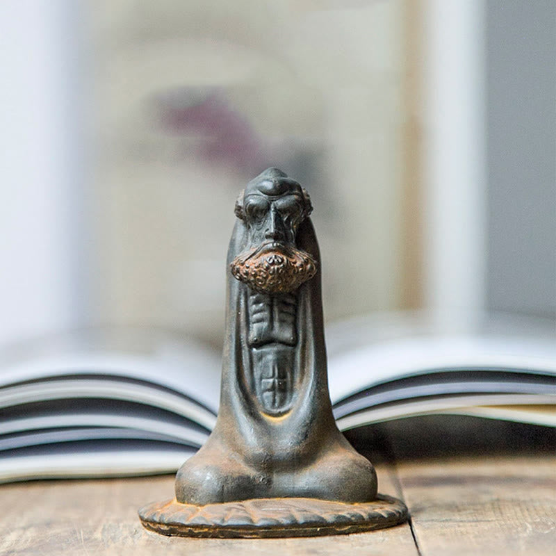 Buddha Stones Handmade Bodhidharma Iron Powder Rust Cast Resin Statue Home Decoration - image 1