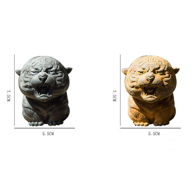 Buddha Stones Handmade Mini Roaring Tiger Iron Powder Rust Cast Resin Statue Home Decoration