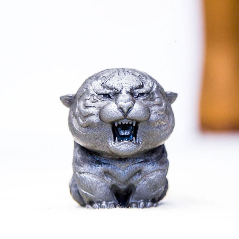 Buddha Stones Handmade Mini Roaring Tiger Iron Powder Rust Cast Resin Statue Home Decoration