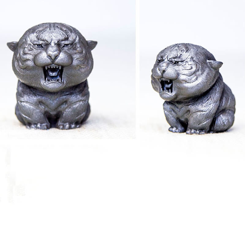 Buddha Stones Handmade Mini Roaring Tiger Iron Powder Rust Cast Resin Statue Home Decoration