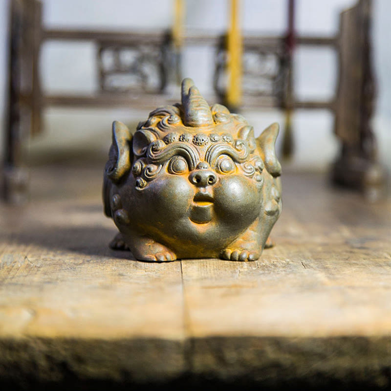 Buddha Stones Handmade Wealth PiXiu Iron Powder Rust Cast Resin Statue Home Decoration