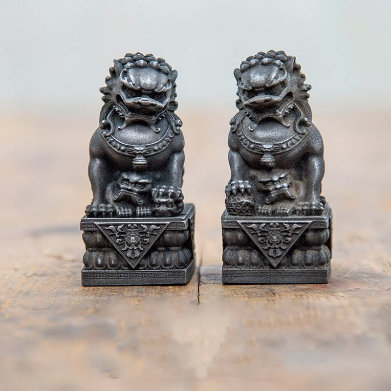 Buddha Stones Handmade Lion Fu Foo Dogs Iron Powder Rust Cast Resin Statue Ward Off Evil Protection Home Decoration