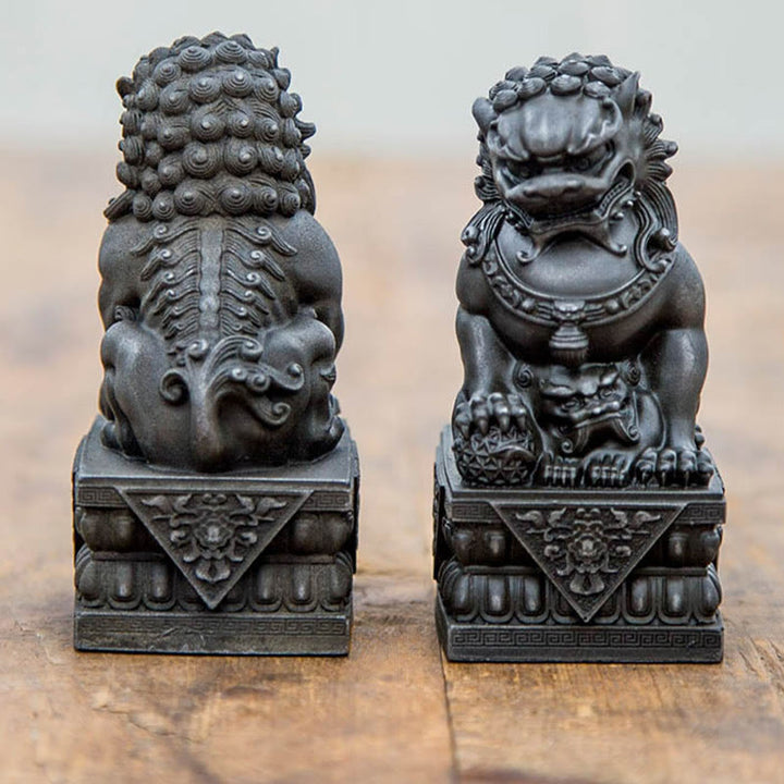 Buddha Stones Handmade Lion Fu Foo Dogs Iron Powder Rust Cast Resin Statue Ward Off Evil Protection Home Decoration