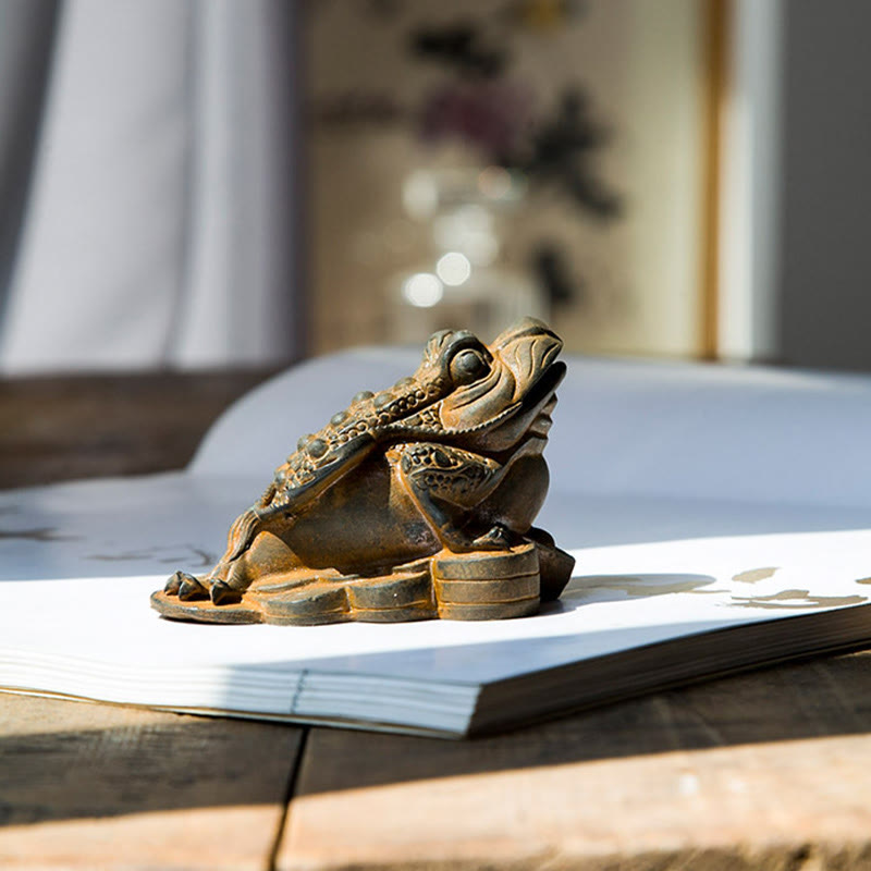 Buddha Stones Handmade Feng Shui Frog Toad Copper Coins Iron Powder Rust Cast Resin Statue Home Decoration - image 1