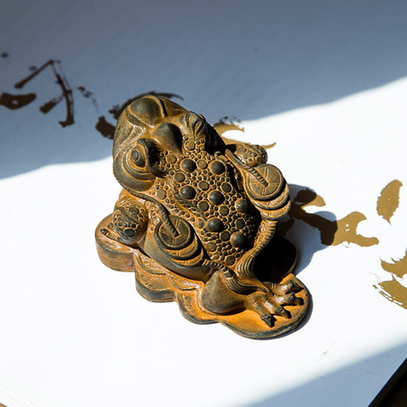 Buddha Stones Handmade Feng Shui Frog Toad Copper Coins Iron Powder Rust Cast Resin Statue Home Decoration