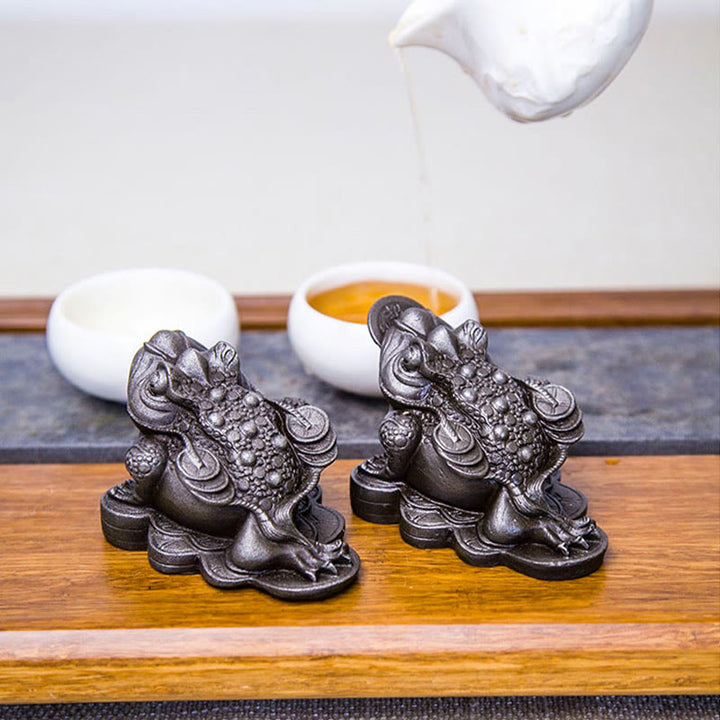 Buddha Stones Handmade Feng Shui Frog Toad Copper Coins Iron Powder Rust Cast Resin Statue Home Decoration