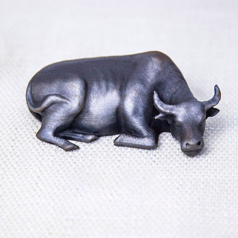 Buddha Stones Handmade Small Water Buffalo Bull Iron Powder Rust Cast Resin Statue Home Decoration