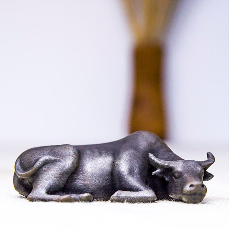 Buddha Stones Handmade Small Water Buffalo Bull Iron Powder Rust Cast Resin Statue Home Decoration - image 14