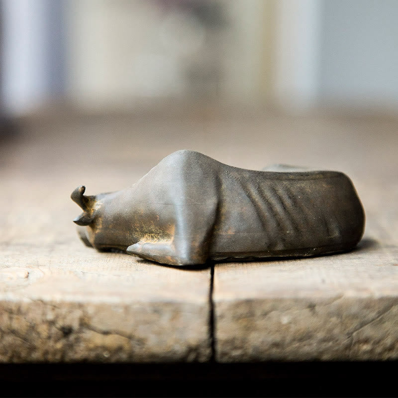 Buddha Stones Handmade Small Water Buffalo Bull Iron Powder Rust Cast Resin Statue Home Decoration - image 3